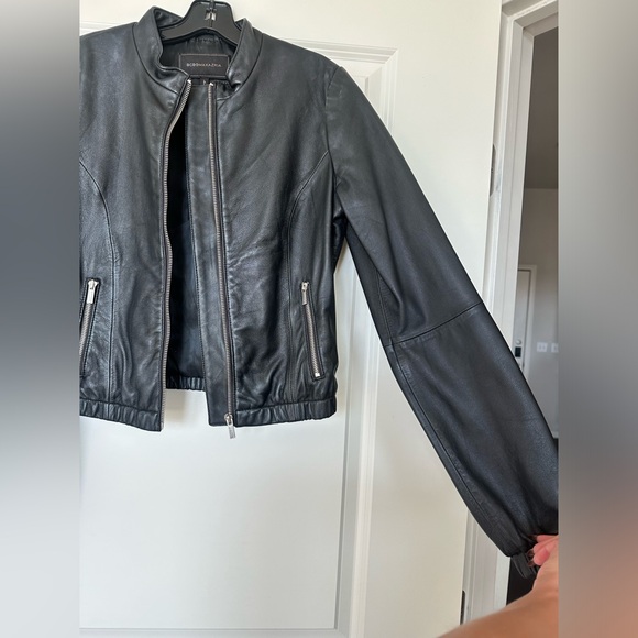 BCBG MAXAZRIA 100% Leather Motorcycle Jacket with silver zippers - Picture 9 of 10
